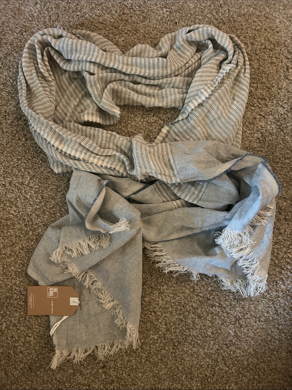 tribe alive Light Blue Striped Fringe Scarf